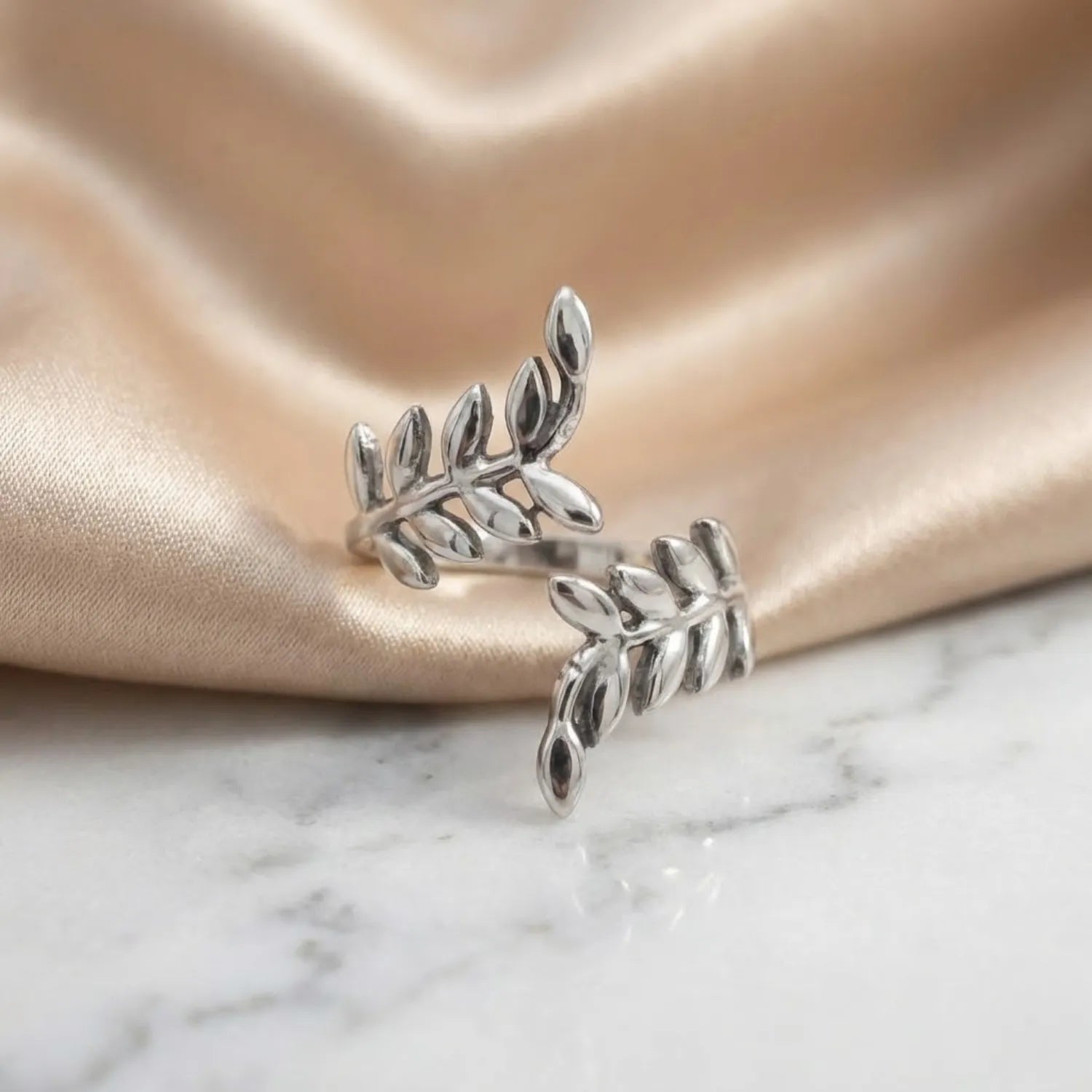 Hulasi 925 Sterling Silver Olive Branch Leaf Adjustable Ring for Women