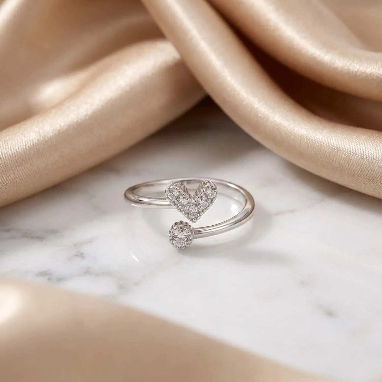 Hulasi 925 Sterling Silver Double Heart CZ Adjustable Ring for Women