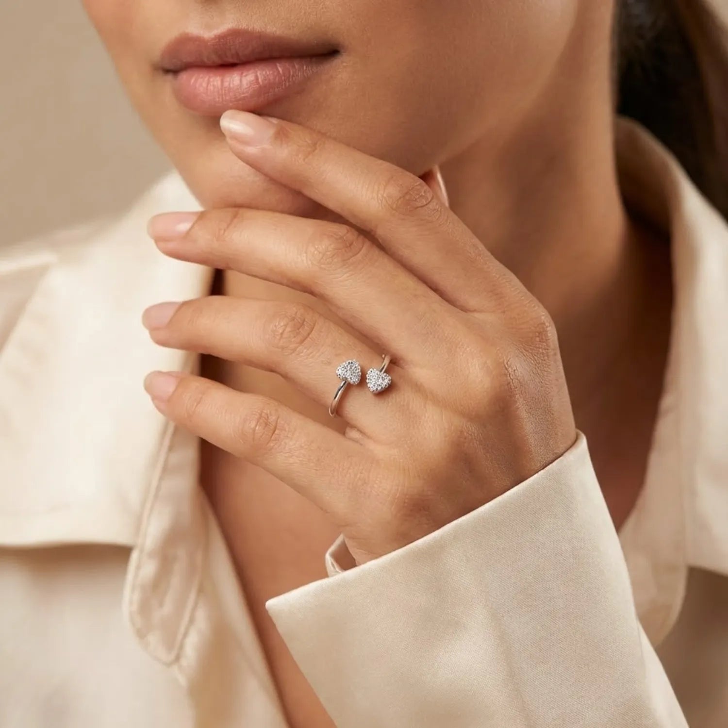 Hulasi 925 Sterling Silver Bow Ribbon CZ Adjustable Ring for Women