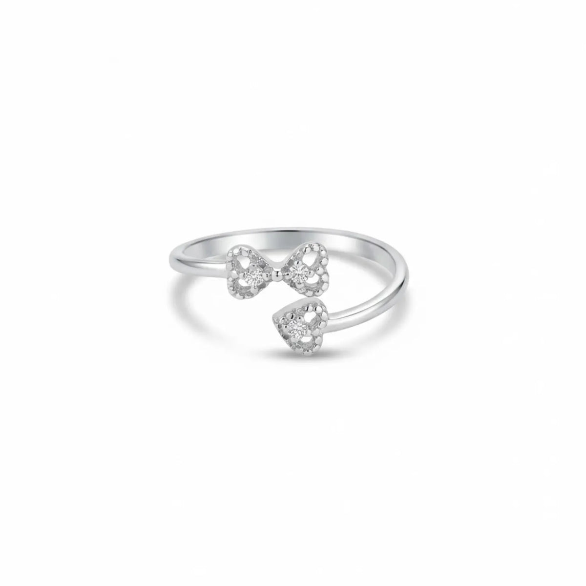 Hulasi Sterling Silver Double Heart Open Adjustable Ring With Cubic Zirconia