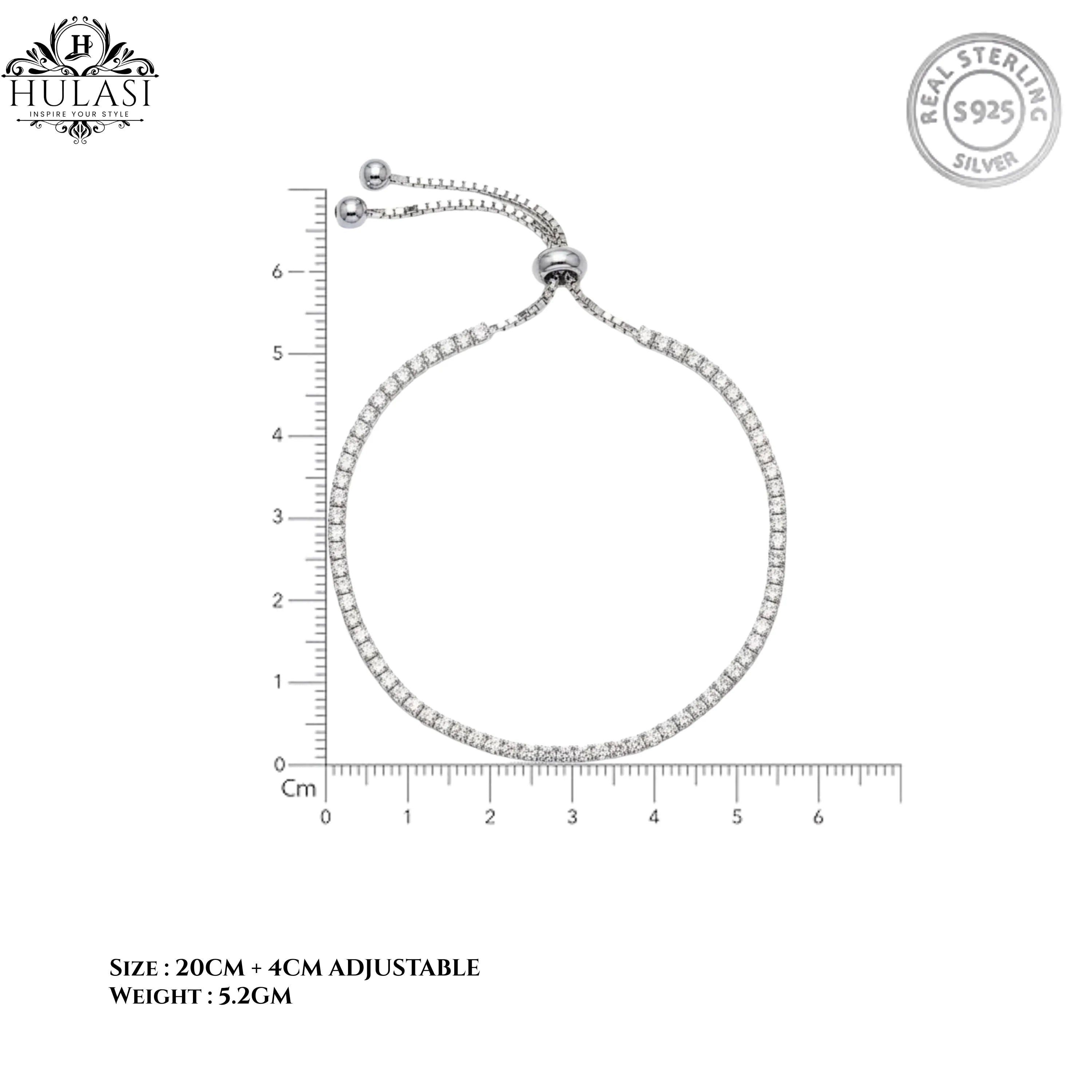 Hulasi Women 925 Sterling Silver Classic Cubic Zirconia Tennis Slider Bracelet 24cm