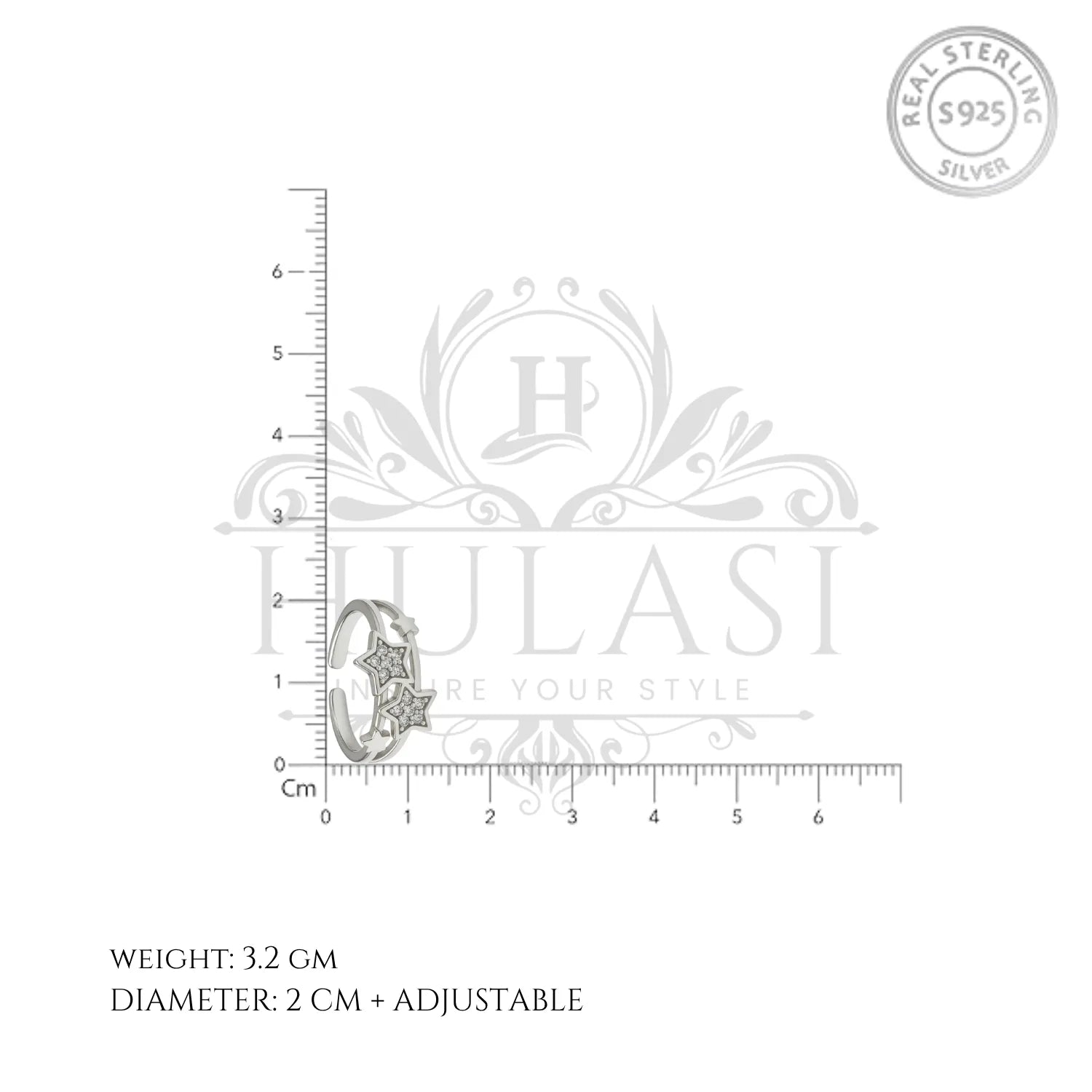 Sparkling Triple Star Toe Ring in Silver