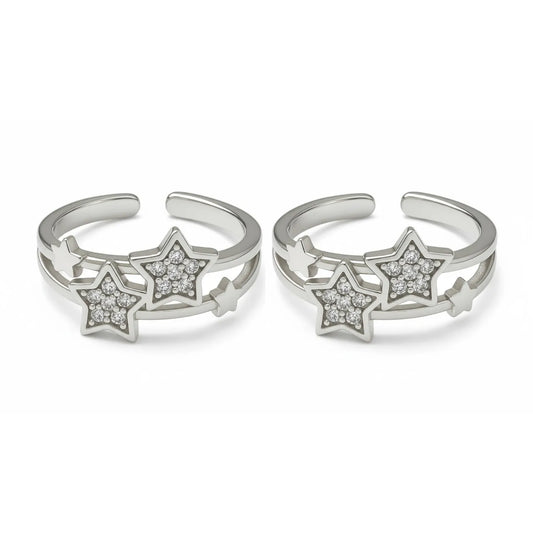 Sparkling Triple Star Toe Ring in Silver