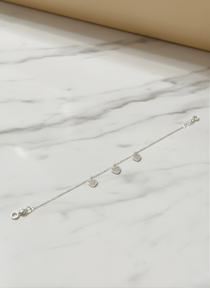Sterling Silver Triple Charm Love Bracelet