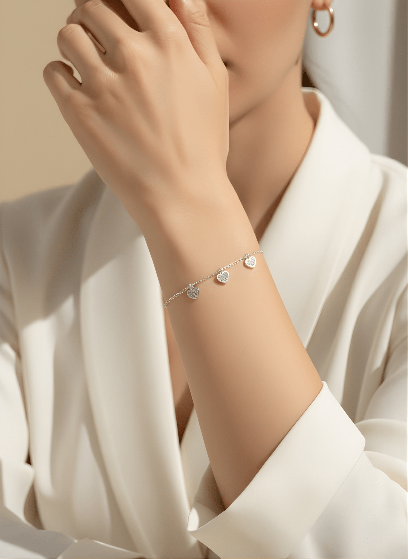 Sterling Silver Triple Charm Love Bracelet