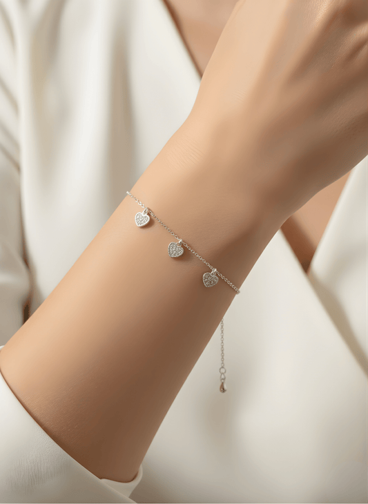 Sterling Silver Triple Charm Love Bracelet