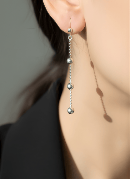 Silver Ball Line Drops Earrings
