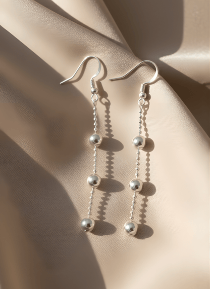 Silver Ball Line Drops Earrings
