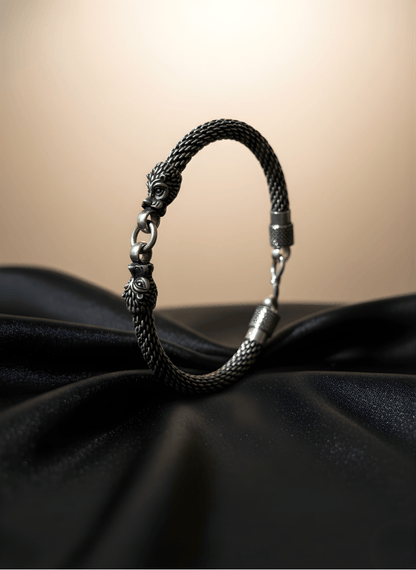 Silver Oxidised Wolfhead Link Bracelet ( 33 grams )