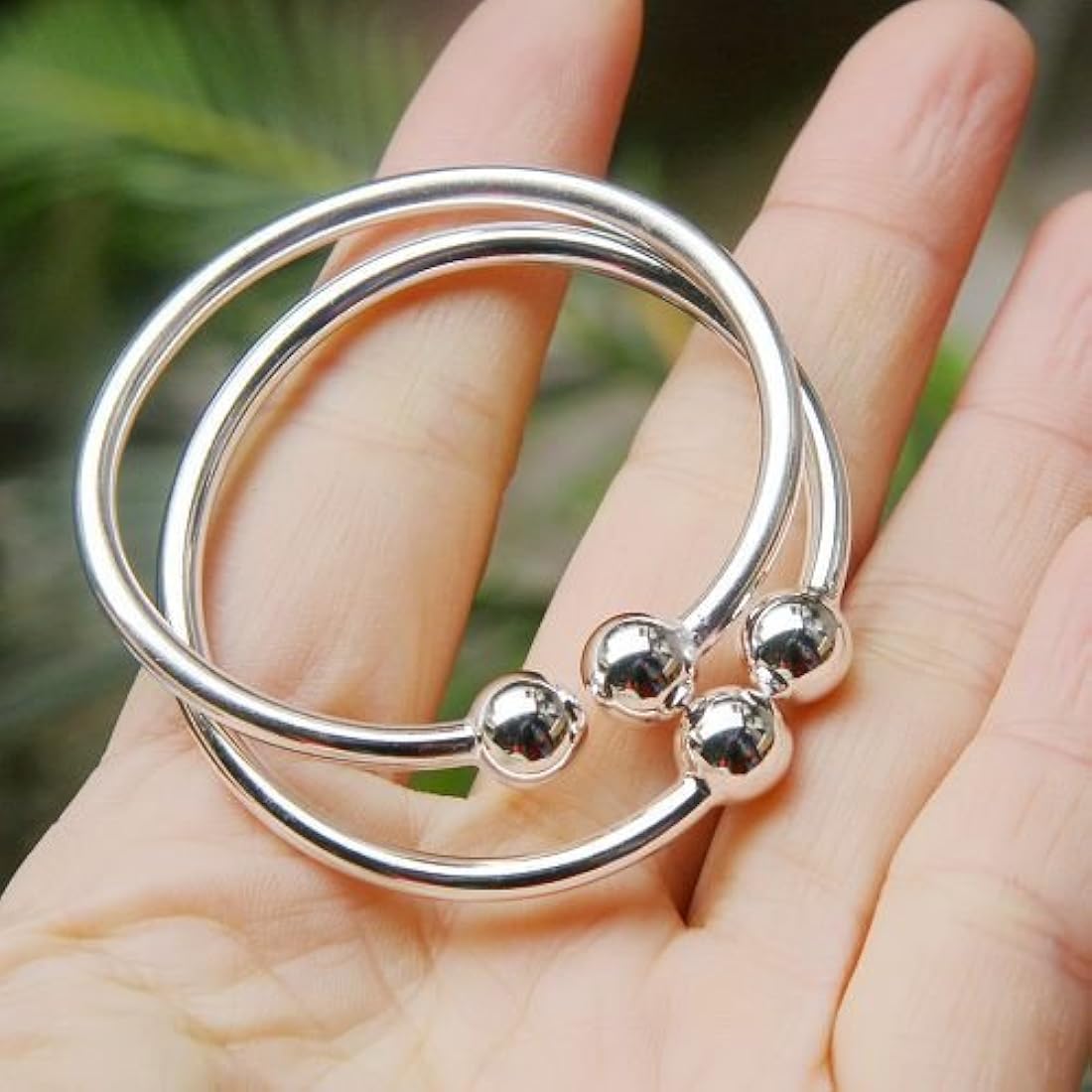 2 Balls Sterling Silver Nazariya Kada (Bangle Bracelet)