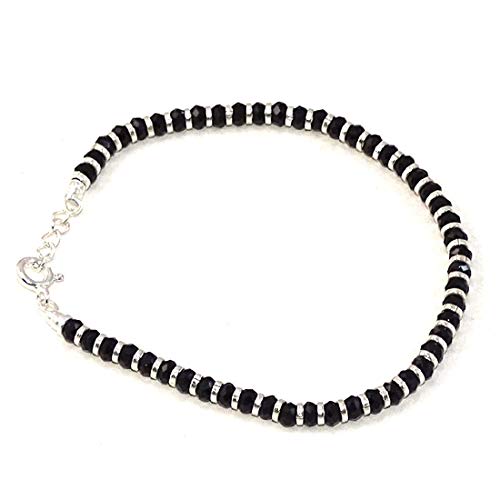 Nazariya bracelet for women crafted from 92.5% pure sterling silver, featuring black crystals. This elegant bracelet is 7 inches long with an extension for a perfect fit, designed to bring style and comfort. A beautiful and meaningful accessory, ideal for those seeking a unique and fashionable piece of jewelry with a protective charm.