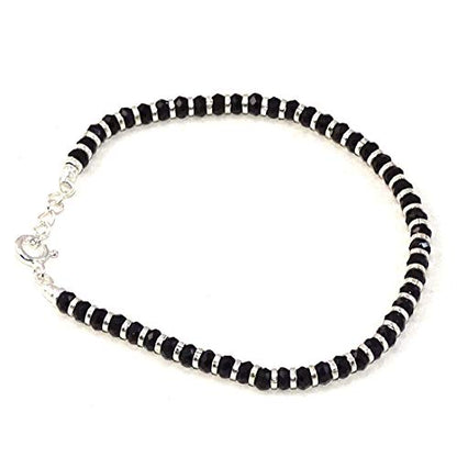Nazariya bracelet for women crafted from 92.5% pure sterling silver, featuring black crystals. This elegant bracelet is 7 inches long with an extension for a perfect fit, designed to bring style and comfort. A beautiful and meaningful accessory, ideal for those seeking a unique and fashionable piece of jewelry with a protective charm.
