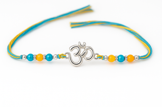 92.5 Pure Silver Rakhi with OM Symbol & Beads and Thread (New Design)