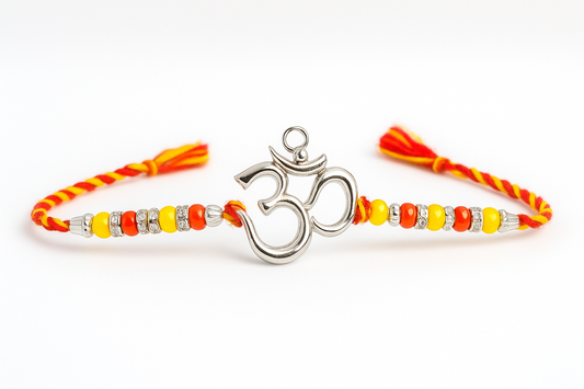 92.5 Pure Silver OM Rakhi with Red & Yellow Thread - (New Design)