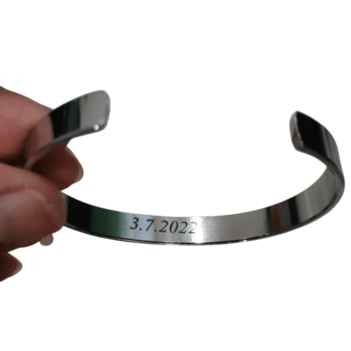 Personalised Date Engraved Open Silver Kada (Custom Text + Symbol)