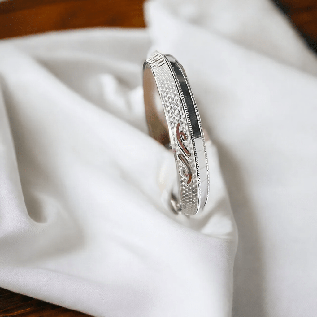 Designer Engraved Silver Kada (Punjabi Script Pattern)